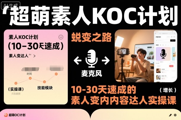 素人KOC计划，10-30天速成的素人变内容达人实操课，适合想做短剧小说推文电商推广的-AI创作学习-提示词应用-短视频玩法野草AI资源学习网