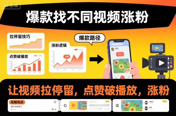 爆款找不同视频涨粉，让视频拉停留，实现点赞，破播放，涨粉-AI创作学习-提示词应用-短视频玩法野草AI资源学习网