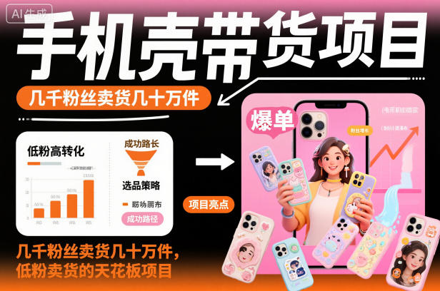 手机壳带货项目，几千粉丝卖货几十万件，短视频低粉卖货的天花板项目-AI创作学习-提示词应用-短视频玩法野草AI资源学习网