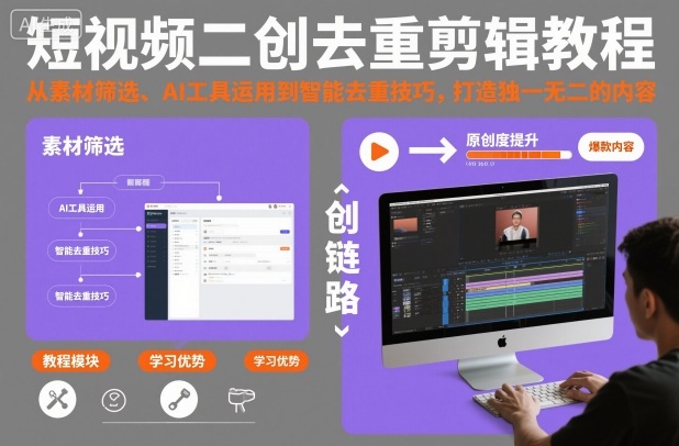 短视频二创去重剪辑教程，从素材筛选、AI工具运用到智能去重技巧-AI创作学习-提示词应用-短视频玩法野草AI资源学习网