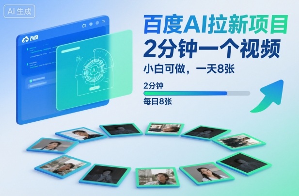 百度AI拉新项目，2分钟一个视频，小白可做，一天8张【附案例+保姆级教程】-AI创作学习-提示词应用-短视频玩法野草AI资源学习网