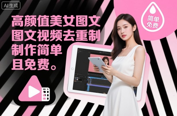 高颜值美女图文视频去重：制作教学，制作简单且免费-AI创作学习-提示词应用-短视频玩法野草AI资源学习网