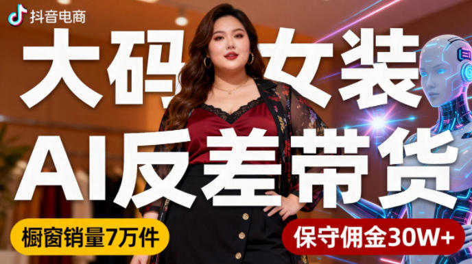 大码女装AI反差带货，不用直播，每天6条作品，橱窗卖7万件，保守佣金30W+-AI创作学习-提示词应用-短视频玩法野草AI资源学习网