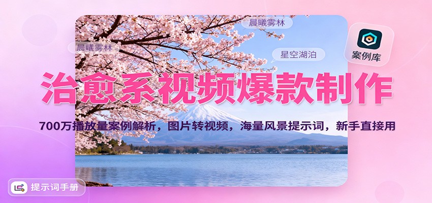 治愈系视频爆款制作，700万播放量案例解析，图片转视频，海量风景提示词-AI创作学习-提示词应用-短视频玩法野草AI资源学习网