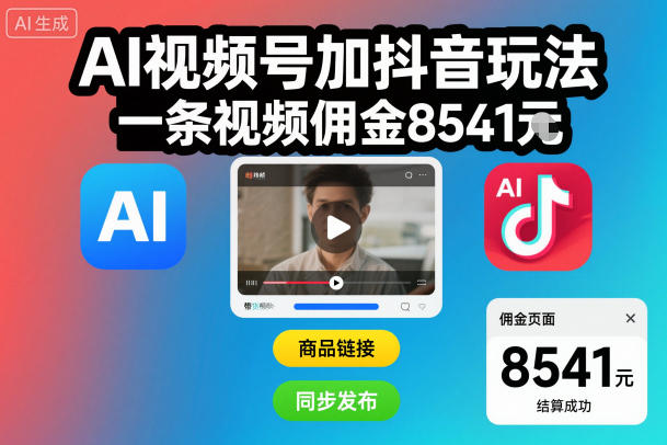 AI视频号加抖音玩法，一条视频佣金10多张-AI创作学习-提示词应用-短视频玩法野草AI资源学习网