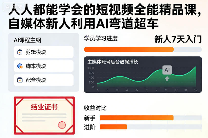 人人都能学会的-短视频全能精品课，自媒体新人，利用AI弯道超车-AI创作学习-提示词应用-短视频玩法野草AI资源学习网