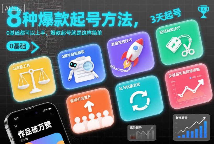 8种爆款起号方法，0基础都可以上手，轻松起号-AI创作学习-提示词应用-短视频玩法野草AI资源学习网