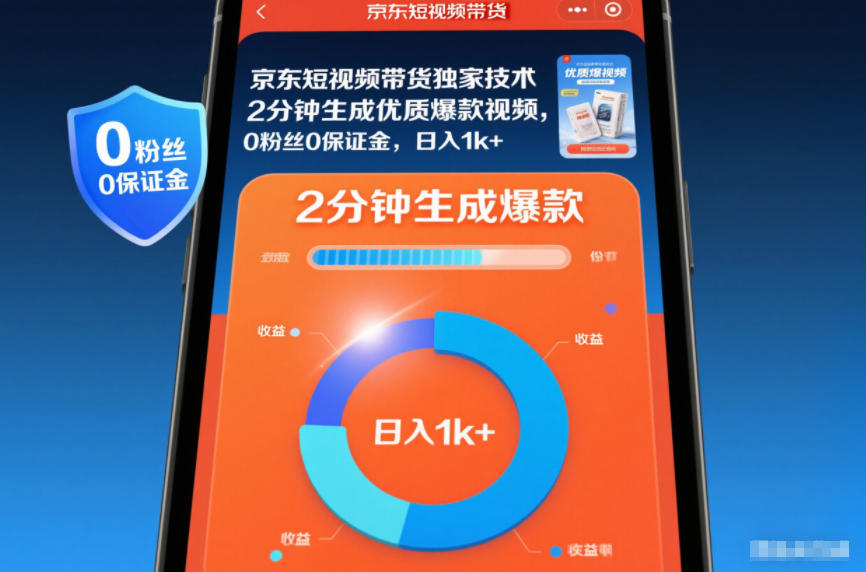 京东短视频带货独家技术，2分钟生成一条，优质爆款视频，0粉丝0保证金，日入1k+【手把手带】-AI创作学习-提示词应用-短视频玩法野草AI资源学习网