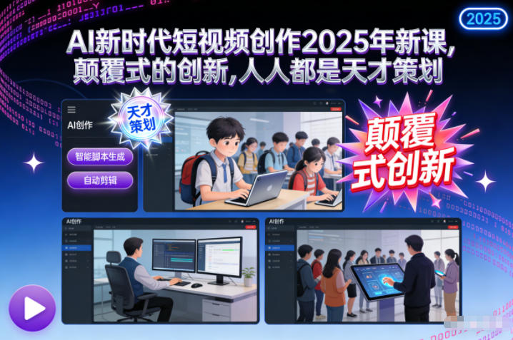 AI新时代短视频创作、2025年新课，​颠覆式的创新，人人都是天才策划-AI创作学习-提示词应用-短视频玩法野草AI资源学习网