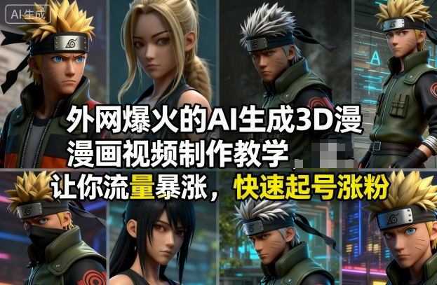 外网爆火的AI生成,3D漫画视频制作教学，流量暴涨，快速起号涨粉！-AI创作学习-提示词应用-短视频玩法野草AI资源学习网
