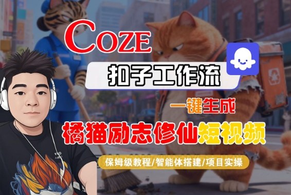Coze扣子智能体工作流:一键生成“橘猫励志修仙“短视频，全流程保姆级教学-AI创作学习-提示词应用-短视频玩法野草AI资源学习网