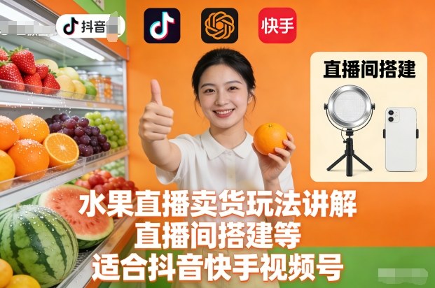 水果直播卖货玩法讲解、直播间搭建等，适合抖音快手视频号-AI创作学习-提示词应用-短视频玩法野草AI资源学习网