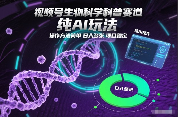 视频号生物科学科普赛道，纯AI玩法，日入多张，项目稳定-AI创作学习-提示词应用-短视频玩法野草AI资源学习网