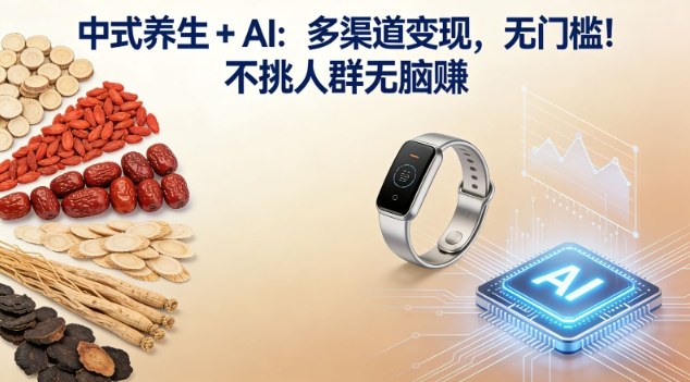 中式养生+AI：多渠道变现，无门槛，无脑賺-AI创作学习-提示词应用-短视频玩法野草AI资源学习网