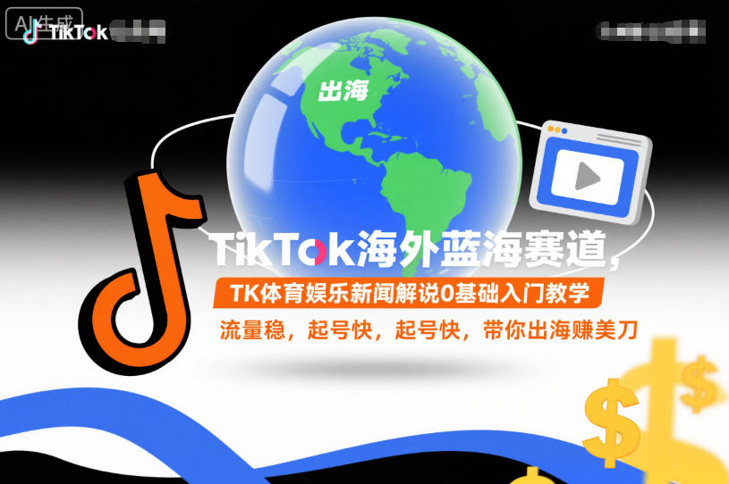 TikTok海外蓝海赛道，TK体育娱乐新闻解说,0基础入门教学，流量稳，起号快，带你賺美刀-AI创作学习-提示词应用-短视频玩法野草AI资源学习网