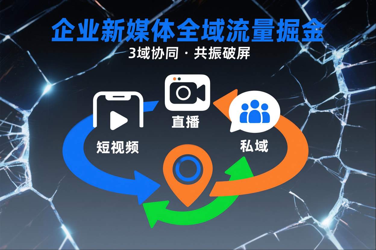 短视频全域商业模式，企业新媒体全域流量掘金，3域协同，共振破屏，短视频-直播-私域-地域-AI创作学习-提示词应用-短视频玩法野草AI资源学习网