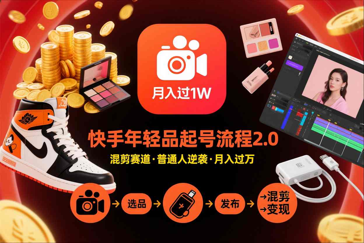 快手短视频带货，年轻品起号流程2.0，快手年轻品混剪赛道，月入过1W-AI创作学习-提示词应用-短视频玩法野草AI资源学习网