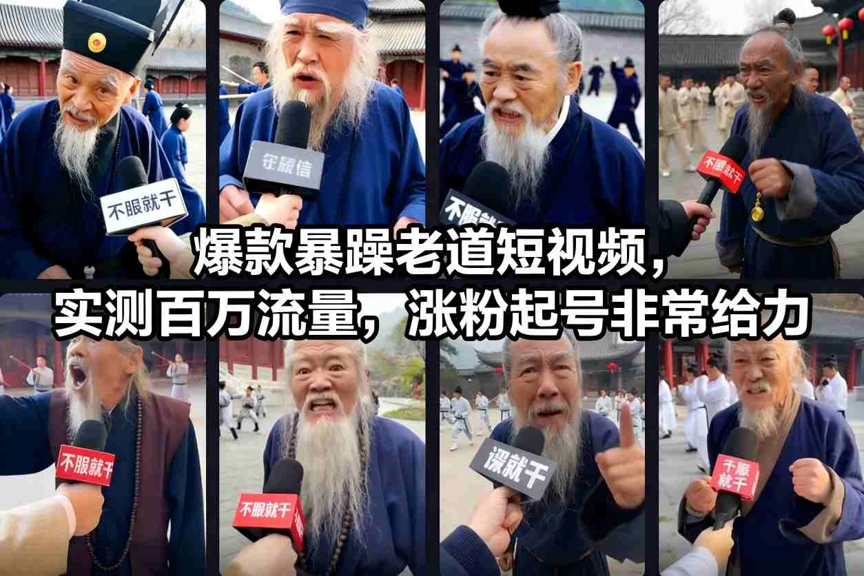 爆款暴躁老道短视频，实测百万流量，涨粉起号非常给力-AI创作学习-提示词应用-短视频玩法野草AI资源学习网