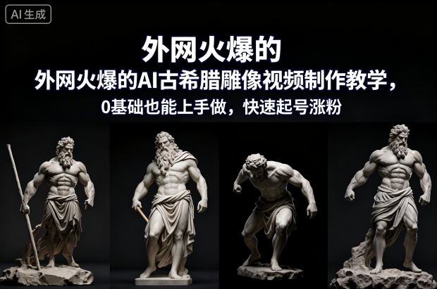 外网火爆的AI古希腊雕像：视频制作教学，0基础也能上手做，快速涨粉起号-AI创作学习-提示词应用-短视频玩法野草AI资源学习网