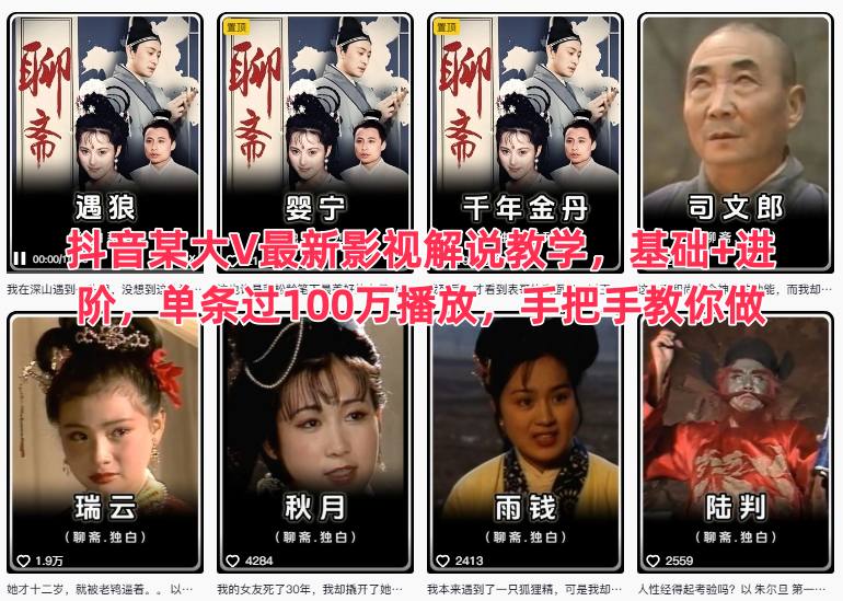 某大V最新影视解说，基础+进阶，单条过100万播放，-AI创作学习-提示词应用-短视频玩法野草AI资源学习网