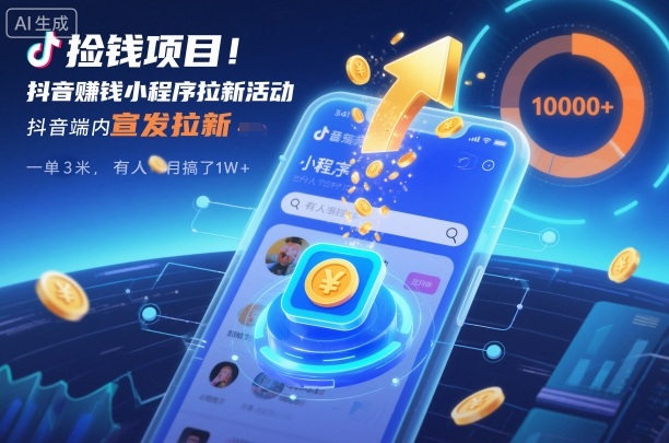 捡钱项目！抖音賺钱小程序，拉新活动，抖音端内宣发拉新，一单3米，半个月搞了1W+-AI创作学习-提示词应用-短视频玩法野草AI资源学习网