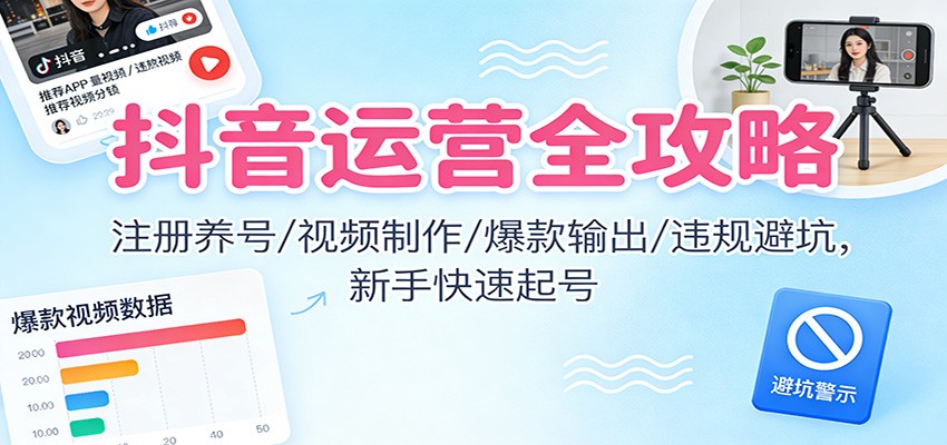 抖音运营全攻略：注册养号/视频制作/爆款输出/违规避坑，新手快速起号-AI创作学习-提示词应用-短视频玩法野草AI资源学习网