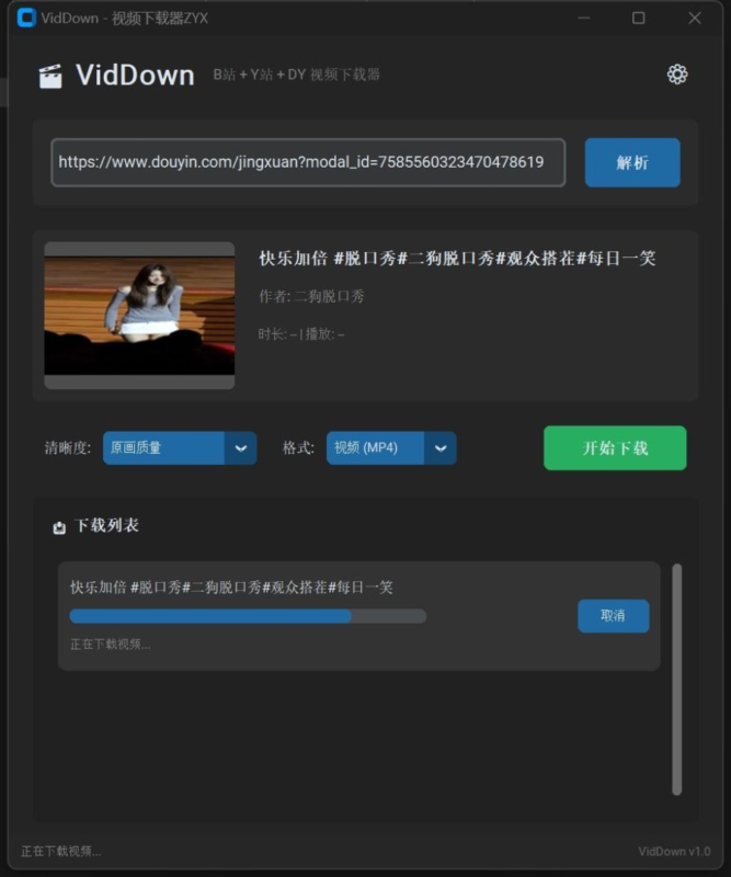VidDown视频下载器v1.0无水印下载B站/钭音/油管等-AI创作学习-提示词应用-短视频玩法野草AI资源学习网