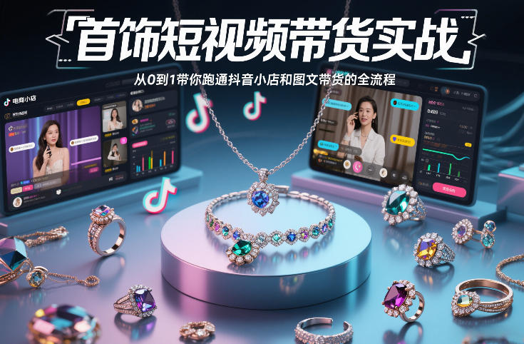 首饰短视频带货实战,从0到1带你跑通抖音小店和图文带货的全流程-AI创作学习-提示词应用-短视频玩法野草AI资源学习网
