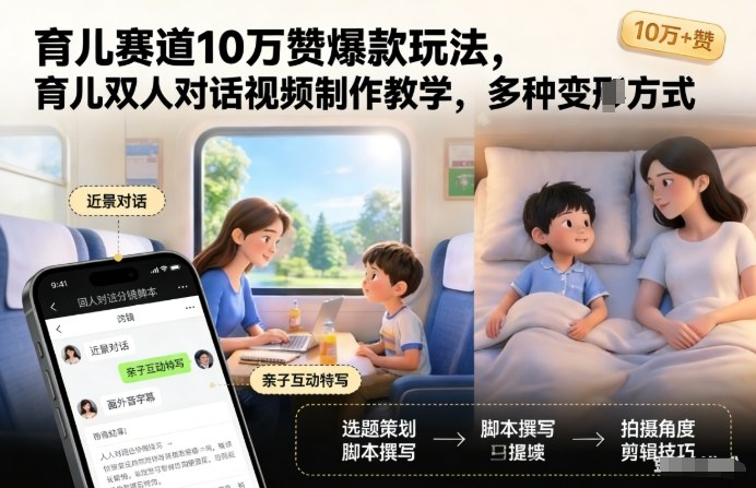 爆款短视频玩法：【育儿双人对话】视频制作教学，多种变现方式-AI创作学习-提示词应用-短视频玩法野草AI资源学习网