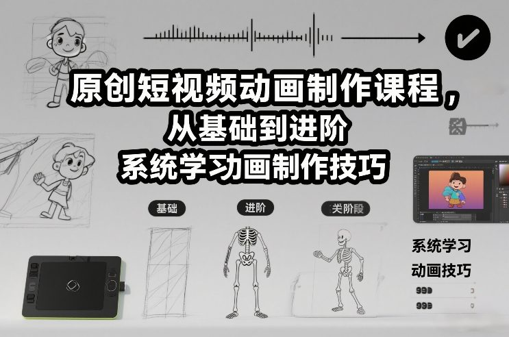 原创短视频动画制作课程，从基础到进阶，系统学习动画制作技巧-AI创作学习-提示词应用-短视频玩法野草AI资源学习网