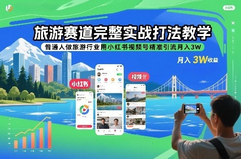 旅游赛道：“完整实战打法教学”，普通人做旅游行业，用小红书视频号精准引流月入3W-AI创作学习-提示词应用-短视频玩法野草AI资源学习网