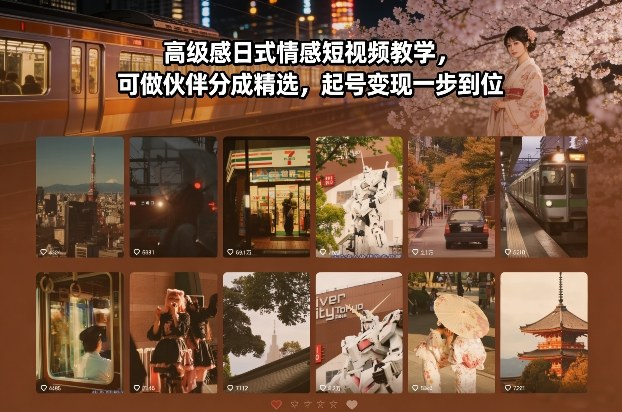 爆款短视频教学：日式情感短视频教学，可做伙伴分成精选，起号变现一步到位-AI创作学习-提示词应用-短视频玩法野草AI资源学习网