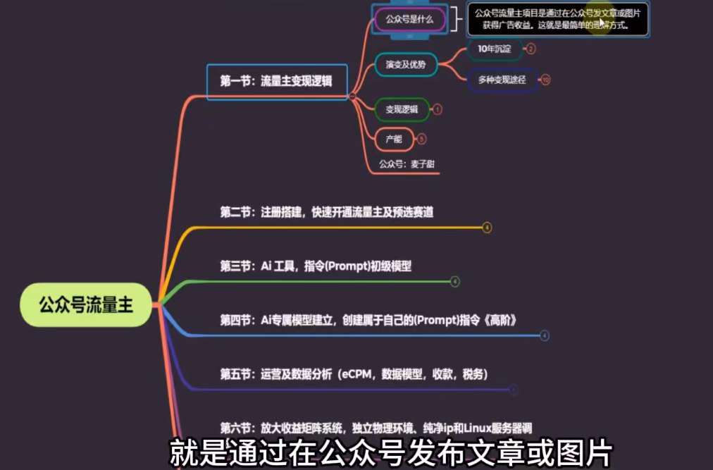 麦子甜：公众号流量主零门槛賺钱秘籍！覆盖全环节实战技巧，IP搭建+矩阵运营，月入几个W-AI创作学习-提示词应用-短视频玩法野草AI资源学习网