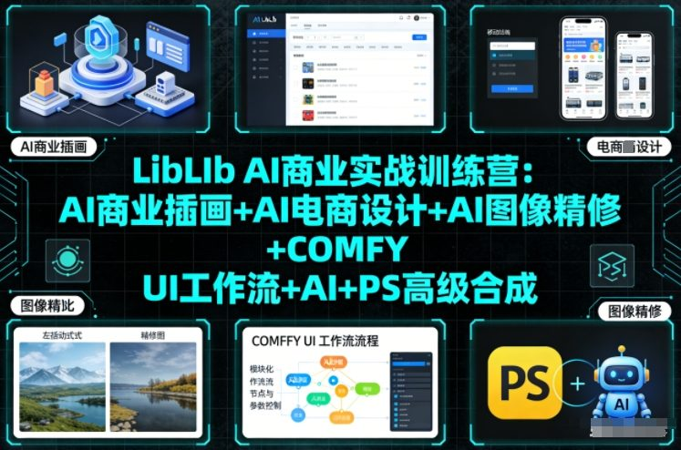 LibLIb AI商业实战训练营：AI商业插画+AI电商设计+AI图像精修+COMFY UI工作流+AI+PS高级合成-AI创作学习-提示词应用-短视频玩法野草AI资源学习网