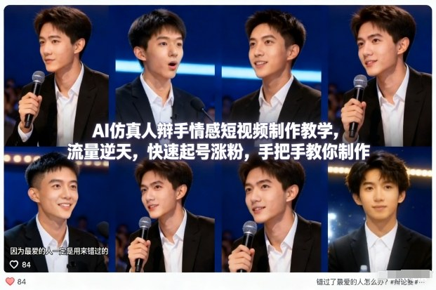 爆款短视频玩法:AI仿真人辩手情感短视频制作教学,流量逆天,快速起号涨粉-AI创作学习-提示词应用-短视频玩法野草AI资源学习网