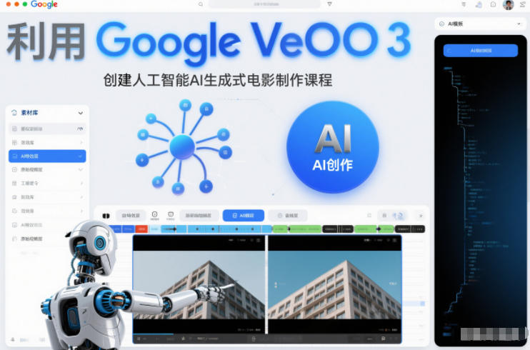 用Google Veo 3创建人工智能AI生成式电影制作课程，使用人工智能的力量创建令人惊叹的视频-AI创作学习-提示词应用-短视频玩法野草AI资源学习网