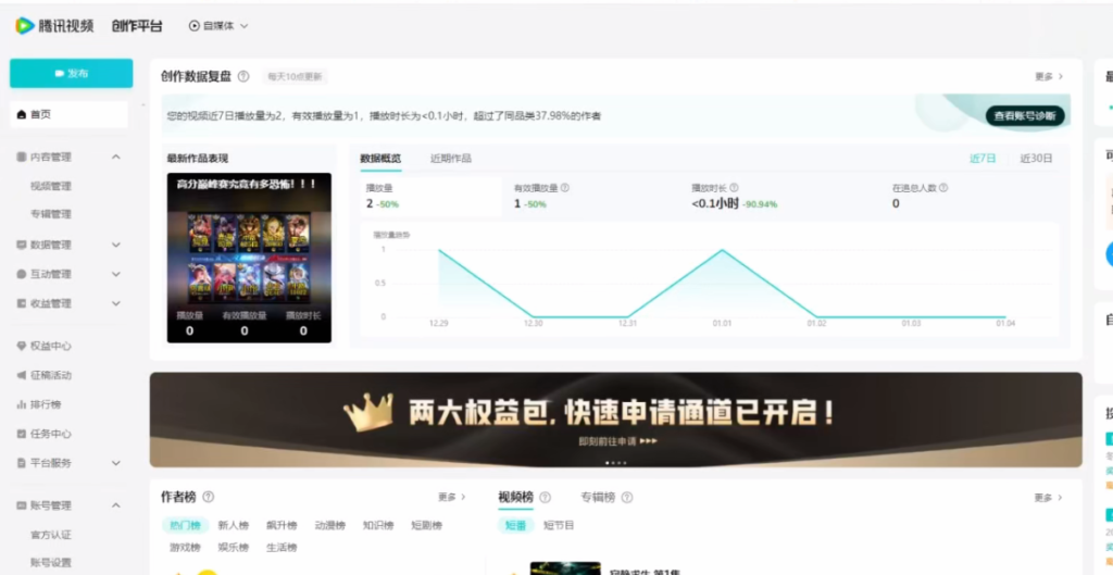 网赚项目：腾讯视频创作者分成计划，新平台，新收益，后期一天收益200-300-AI创作学习-提示词应用-短视频玩法野草AI资源学习网