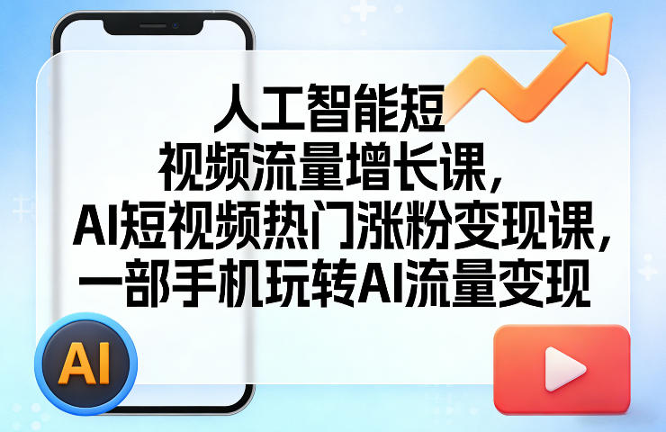 AI人工智能短视频流量增长课:热门短视频涨粉变现课,一部手机玩转AI流量变现-AI创作学习-提示词应用-短视频玩法野草AI资源学习网