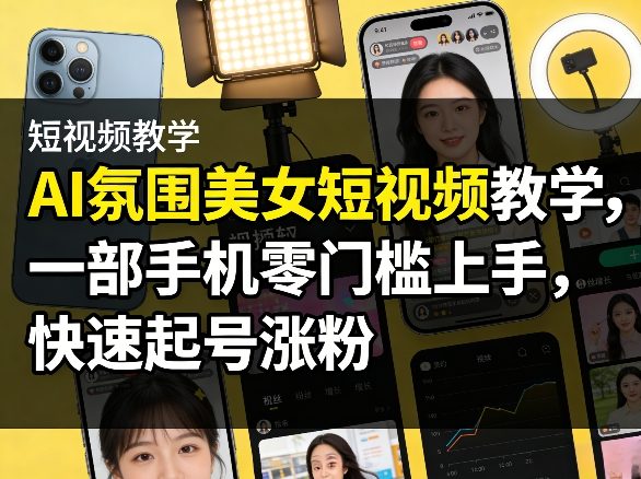 AI氛围美女短视频教学，一部手机零门槛上手，快速起号涨粉-AI创作学习-提示词应用-短视频玩法野草AI资源学习网