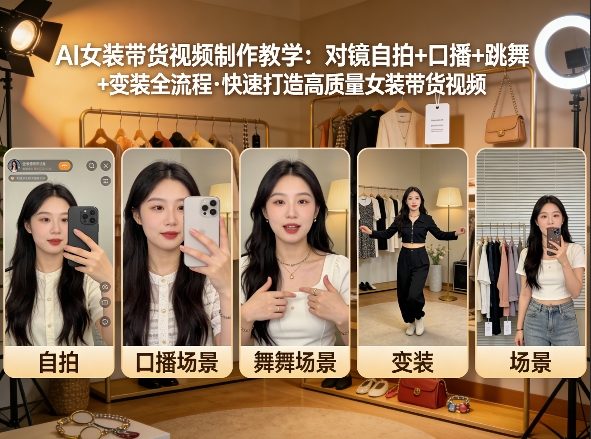 AI女装带货视频制作教学，对镜自拍、口播、跳舞、变装全流程，快速打造高质量女装带货视频-AI创作学习-提示词应用-短视频玩法野草AI资源学习网