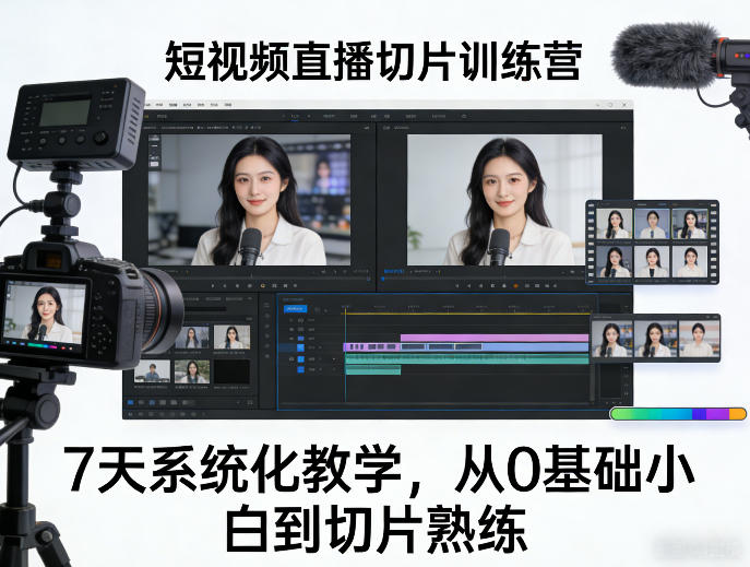 短视频直播切片训练营，7天系统化教学，从0基础小白到切片熟练-AI创作学习-提示词应用-短视频玩法野草AI资源学习网