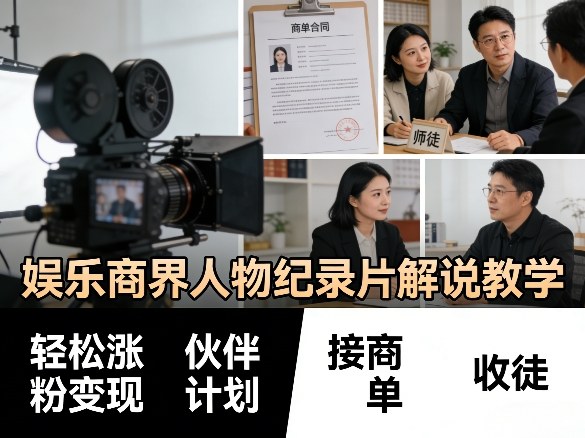 娱乐商界人物纪录片解说教学，轻松涨粉变现，伙伴计划，接商单，收徒等-AI创作学习-提示词应用-短视频玩法野草AI资源学习网