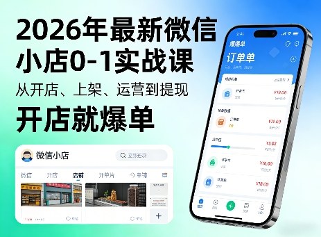 2026年最新微信小店0-1实战课，从开店、上架、运营到提现，开店就爆单-AI创作学习-提示词应用-短视频玩法野草AI资源学习网