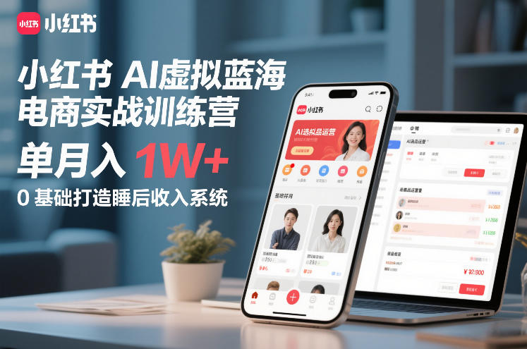 小红书AI虚拟电商实战训练营:单月入1W+,0基础打造睡后收入系统(更新...)-AI创作学习-提示词应用-短视频玩法野草AI资源学习网