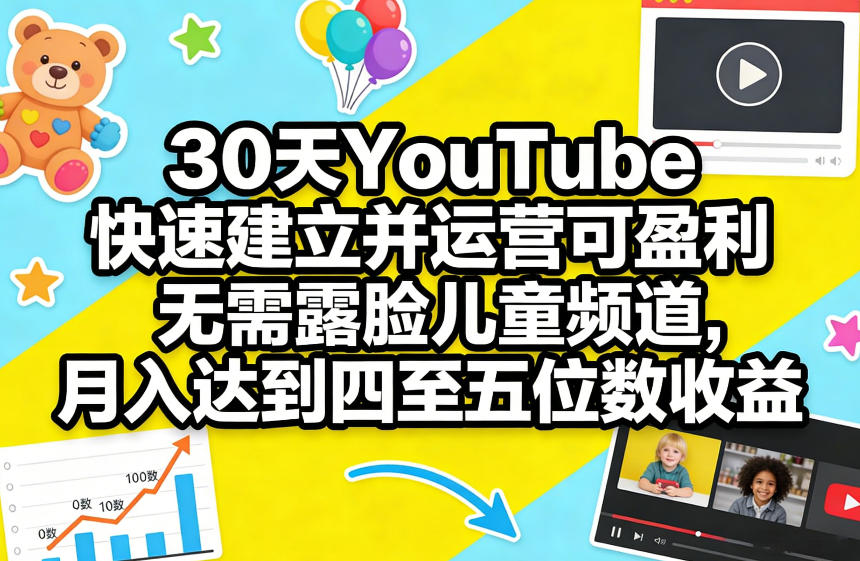 30天YouTube：快速建立并运营可盈利无需露脸【儿童频道】，月入达到四至五位数收益-AI创作学习-提示词应用-短视频玩法野草AI资源学习网
