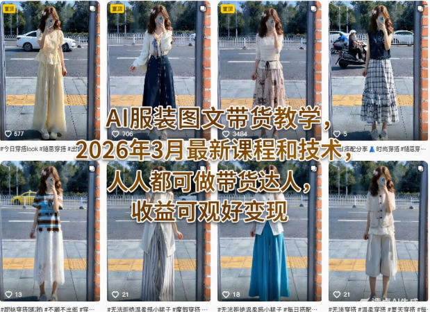 AI服装图文带货教学：2026年3月最新课程和技术，收益可观好变现【飞书资料】-AI创作学习-提示词应用-短视频玩法野草AI资源学习网