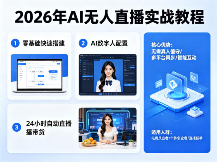 2026年AI无人直播实战教程，零基础也能快速搭建AI数字人无人直播间，实现24小时自动直播带货-AI创作学习-提示词应用-短视频玩法野草AI资源学习网