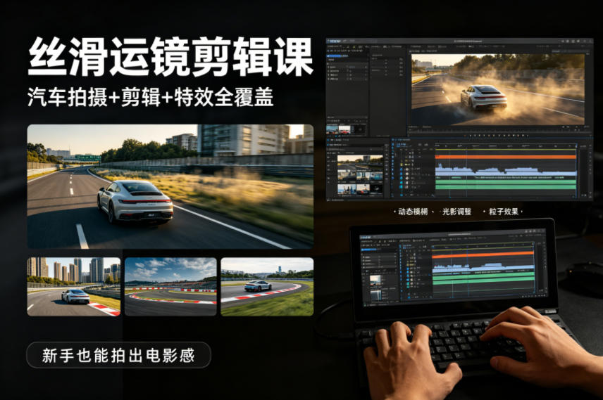 大叔：丝滑运镜剪辑课，汽车拍摄+剪辑+特效全覆盖，新手也能拍出电影感-AI创作学习-提示词应用-短视频玩法野草AI资源学习网
