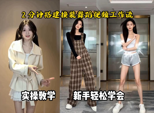 Coze工作流，制作《跳舞卡点换装视频》，两分钟制作完成，从0到1演示搭建过程-AI创作学习-提示词应用-短视频玩法野草AI资源学习网