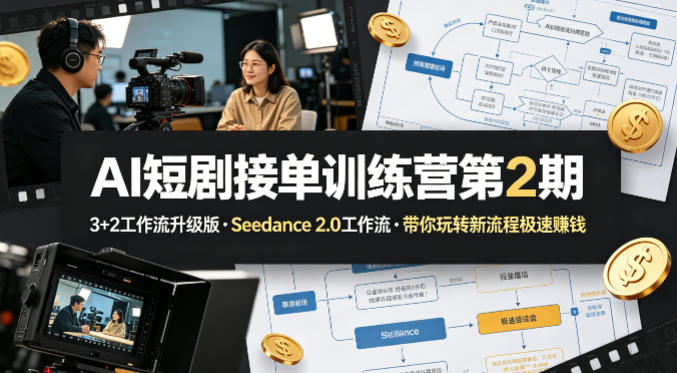 AI短剧接单训练营第2期，3+2工作流升级版，Seedance 2.0工作流，带你玩转新流程极速賺钱-AI创作学习-提示词应用-短视频玩法野草AI资源学习网